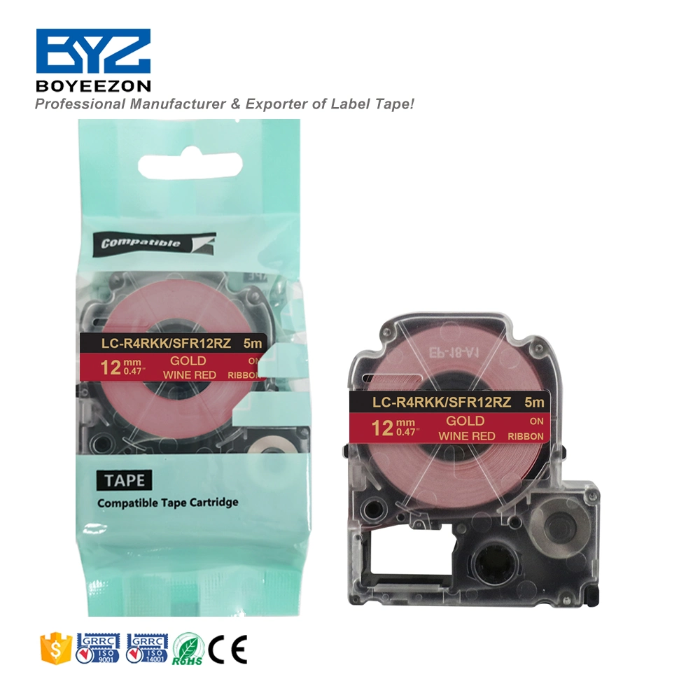 LC-R4rkk/Sfr12rz Gold on Wine Red 12mm*5m Compatible Epson Satin Ribbon Label Printer Cartridge