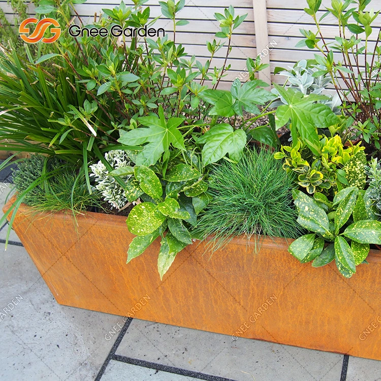 Montaje Corten Steel Planter Logo personalizable Caja de flores con forma especial