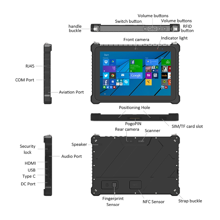 Mini PC robuste résistant aux chocs Windows10 RS232 8 pouces Tablet PC Zone de détection de NFC lisible au soleil