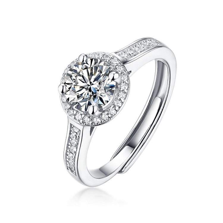 1CT Moissanite Stone Classic Design White Gold Plated Jewelry 925 Silver Engagement Ring for Gift