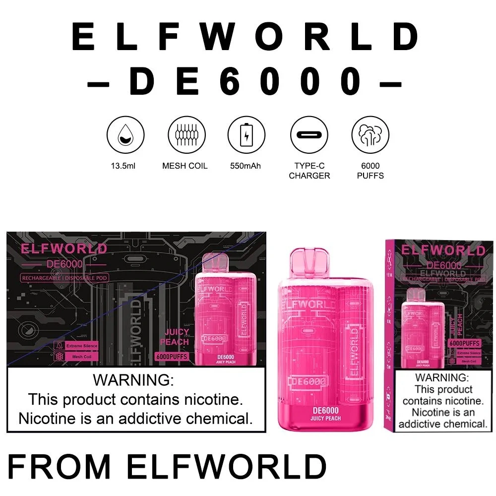 Original Elfworld De 6000 Puff Wholesale Disposable E Cigarette Elf Vape Bar Te 6000