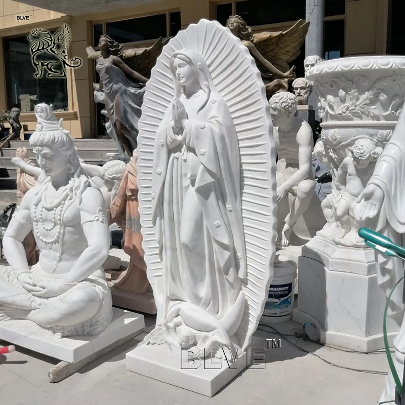 Personalizar Tamaño de vida religiosa María Piedra Virgen de Guadalupe Escultura Estatua de la Virgen María de mármol