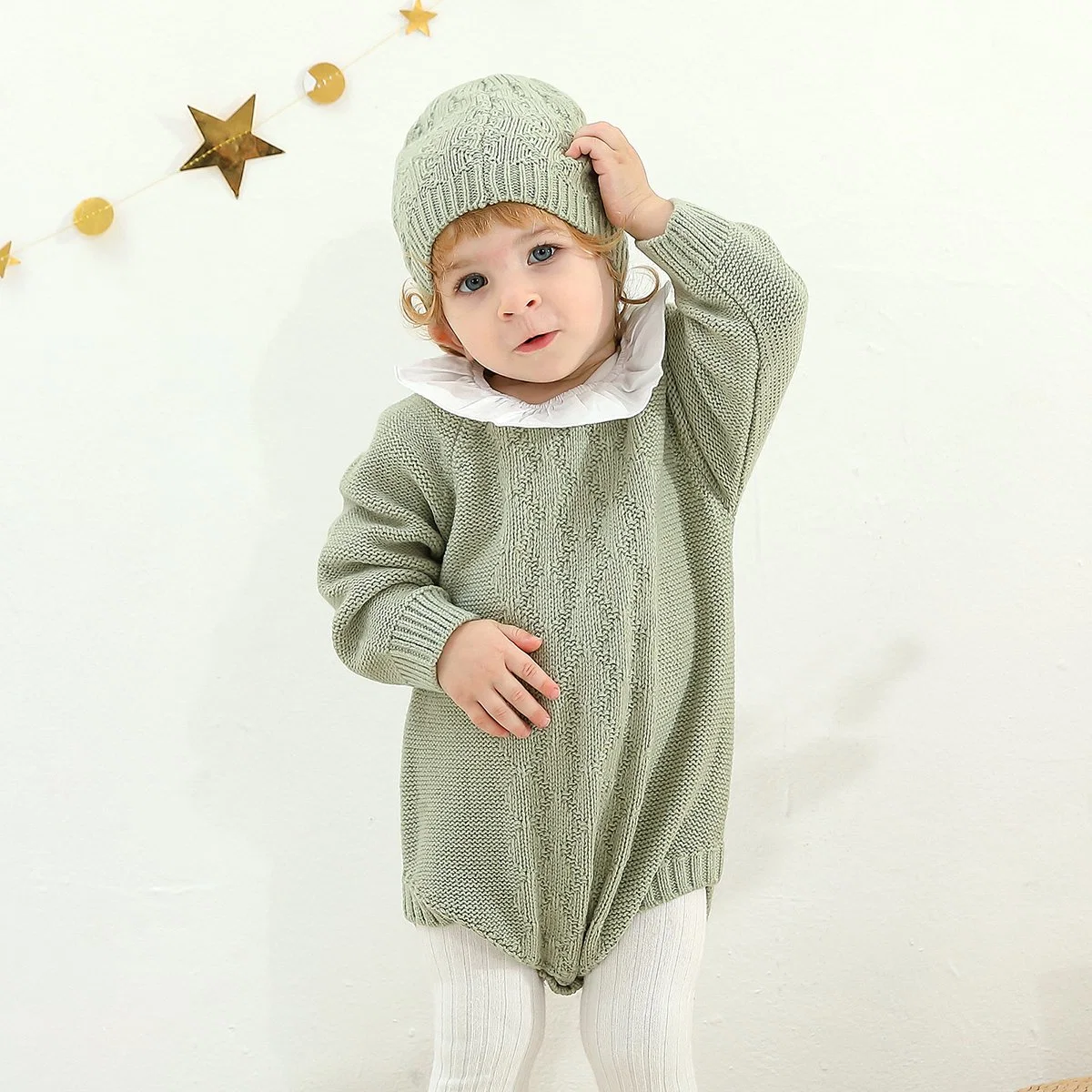 Mimixiong Baby-Set Aus Reiner Baumwolle Mit Puppenkragen Und Dreieck-Strickmode