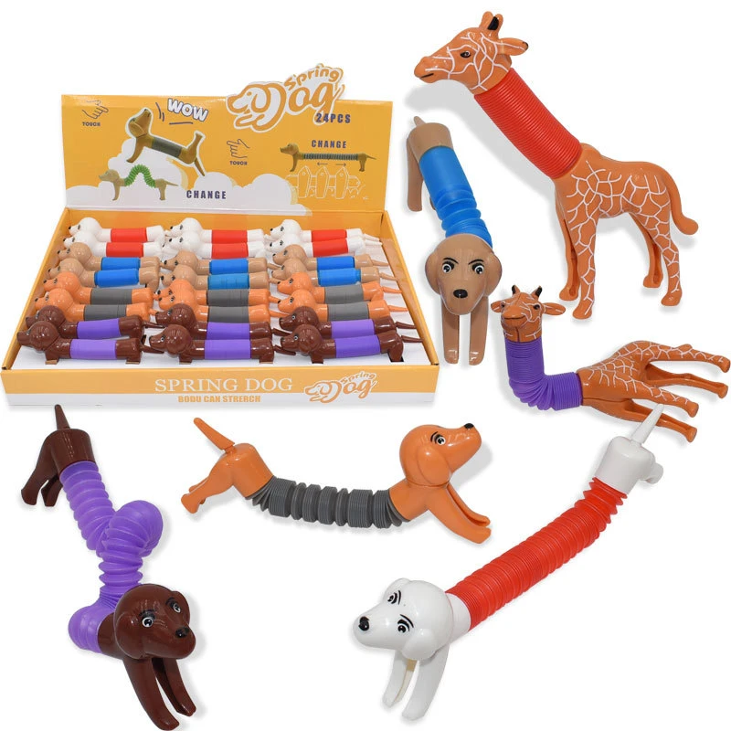 Noise Makers Giraffe Stress Relief Spring Sensory Squueze Stretch Dog Fidget Pop Sound Novelty Flexible Toys Promotional Gift