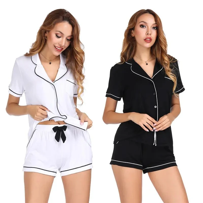 Summer Two Piece Pajamas Ladies Nightwear Women Sleepwear Modal Pyjama Suits Lounge Wear