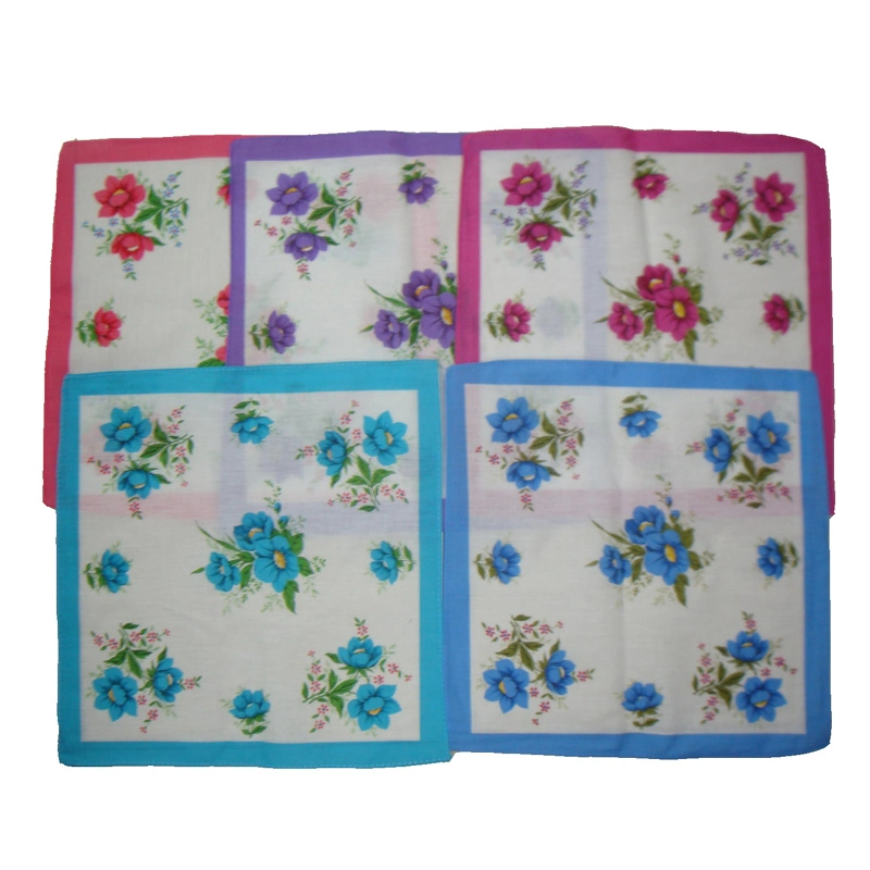 100% Cotton High Quality Flower Printed Ladies Handkerchief
