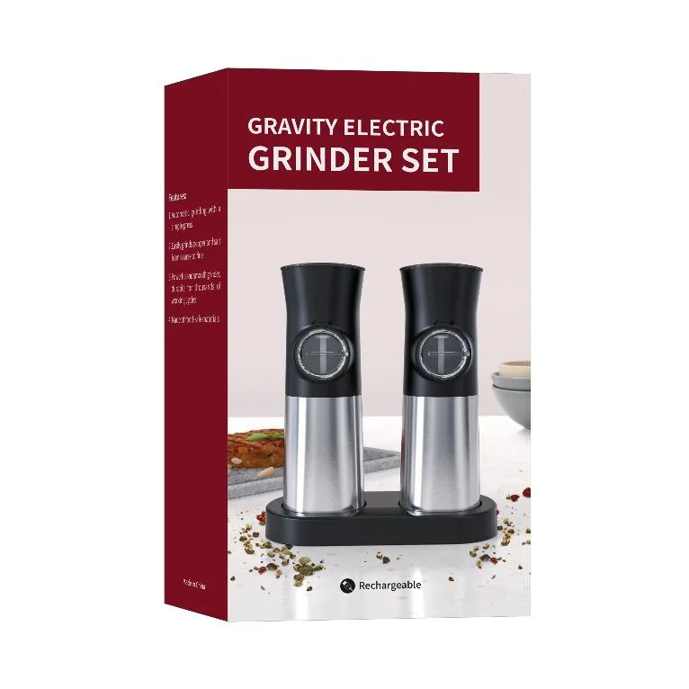 Made by Stainless Steel and ABS Gravity Induction Type Electric Pulverizer Pepper Pulverizer Adjustable Salt Mill Combination Set Herb Grinder for Smoke