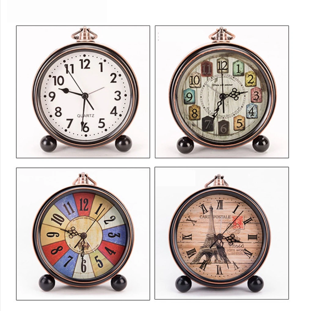 European Style Retro Silent Table Desk Clock Night Light Clock Retro Pointer