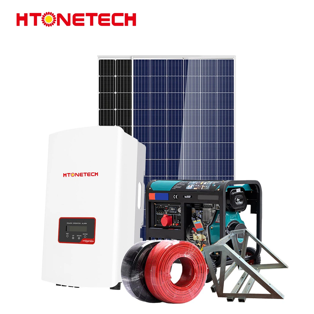 Htonetech Mono Crystal Solar Panels 250W Factory Wind Solar Hybrid Power System Inverter China 20kwh Solar Power System with 24V Diesel Generators