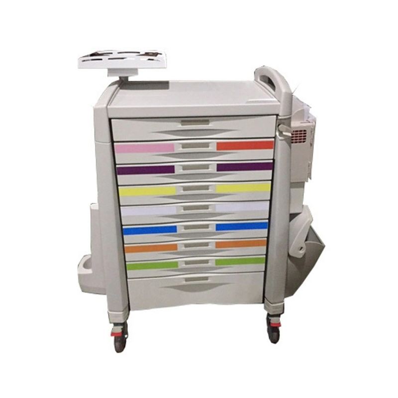 Plastic Rolling Lockable Workstation Medical Supplies ABS Series Emergency Trolley Surgical Cleaning Trolley Medical Cart with Drawers Cabinets