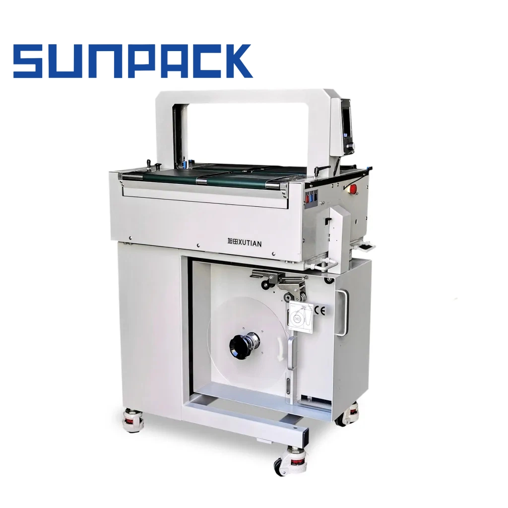 Sunpack High Tension Double Belts Table Banding Machine for Food Tray Manual Book and Medicine Boxes