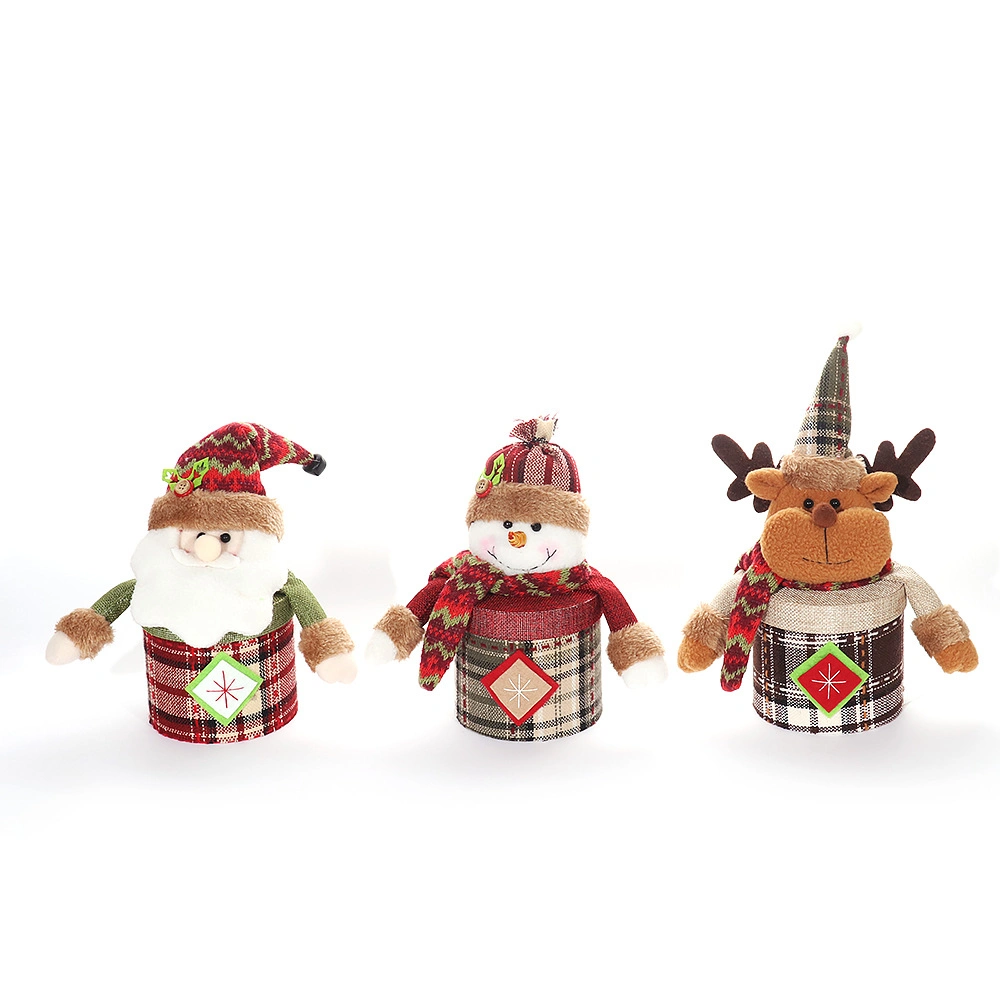 3 Modèles beau Noël Conteneur de bonbons de sucre en peluche Apple Boîte de rangement avec le Père Noël Bonhomme de neige Elk jouet en peluche couvre