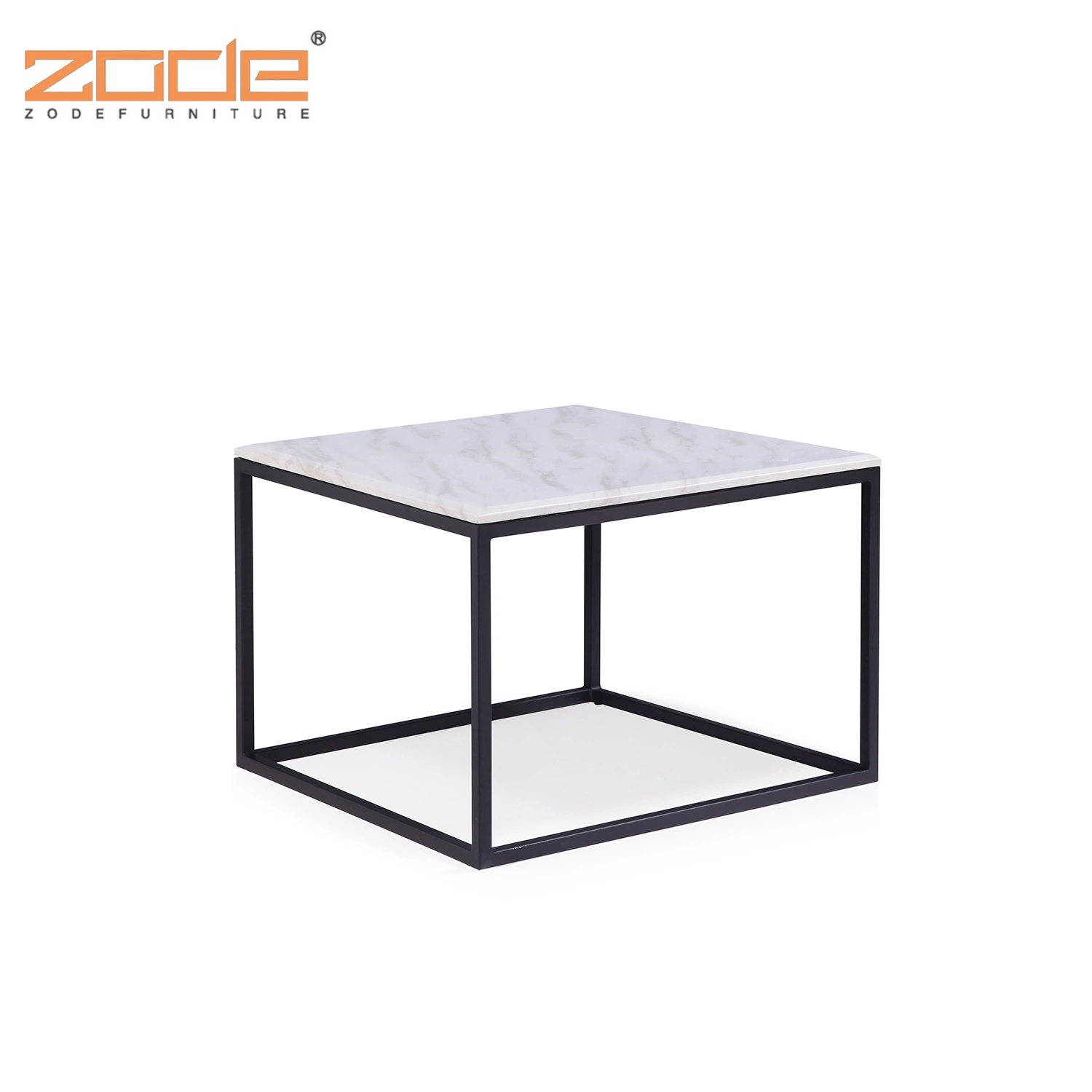 Zode Vintage Industrial Parquet Marble Top Metal Frame Living Room Glass Top Coffee Table