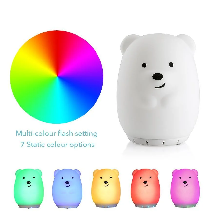 La musique de l'ours de la lampe témoin LED RVB de la nuit dernière USB sans fil haut-parleur BT Cartoon Bunny lampe de chevet en silicone pour les enfants Baby