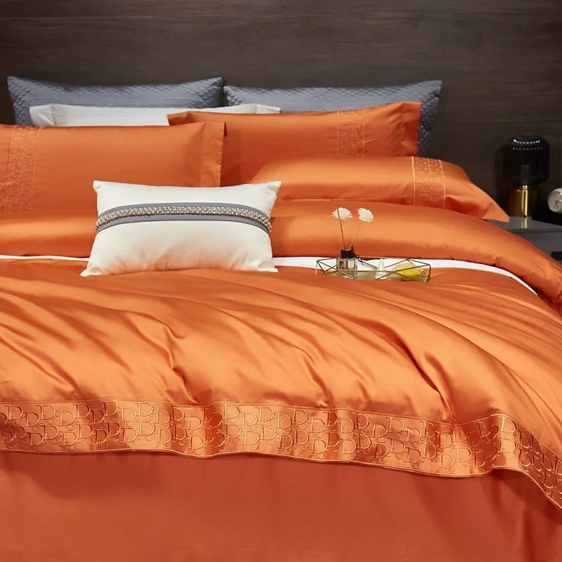 Naranja Egipto algodón Comforter edredón edredón funda cama King Size Sábanas textiles Premium para el hogar con 2 fundas de almohada almohada almohada Shams ropa de cama de proveedor