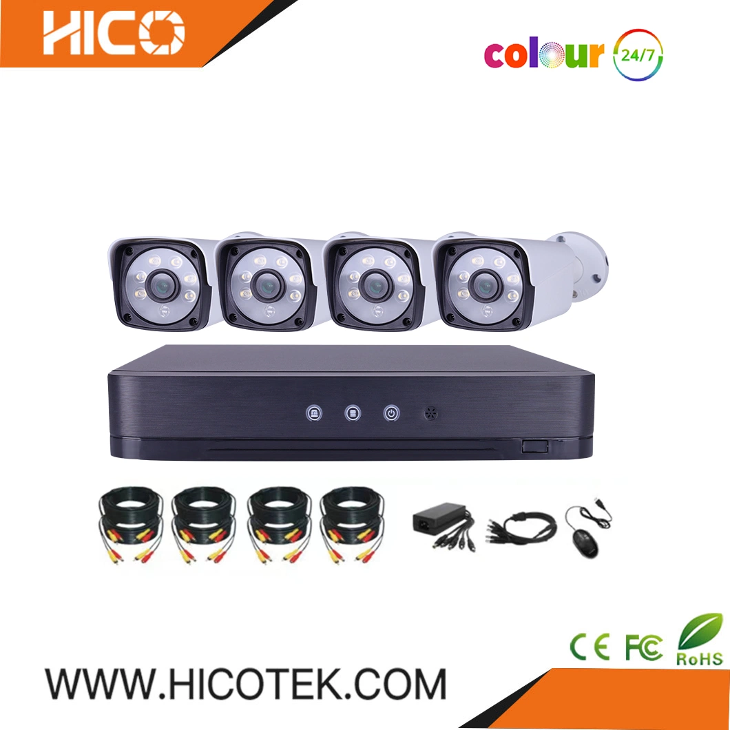 Hicotek 5MP 4CH Xmeye Vms Phone APP Remote 4in1 Analog Ahd IP 24 Hours Full Color Video Surveillance Security CCTV Camera Kits Support 1 SATA Max 6tb HDD