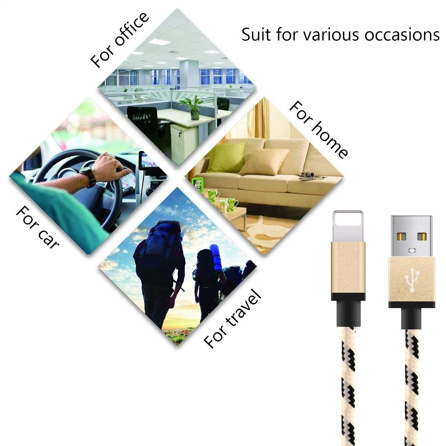 Nylon Braided Good Quality 2.4A High Speed Mobile Accessories for iPhone 11