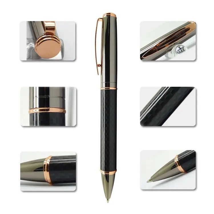 Metal Promotional Heavy Luxury Logo Customized Metal Roller Ball Pen Carbon Fiber Pen Kits