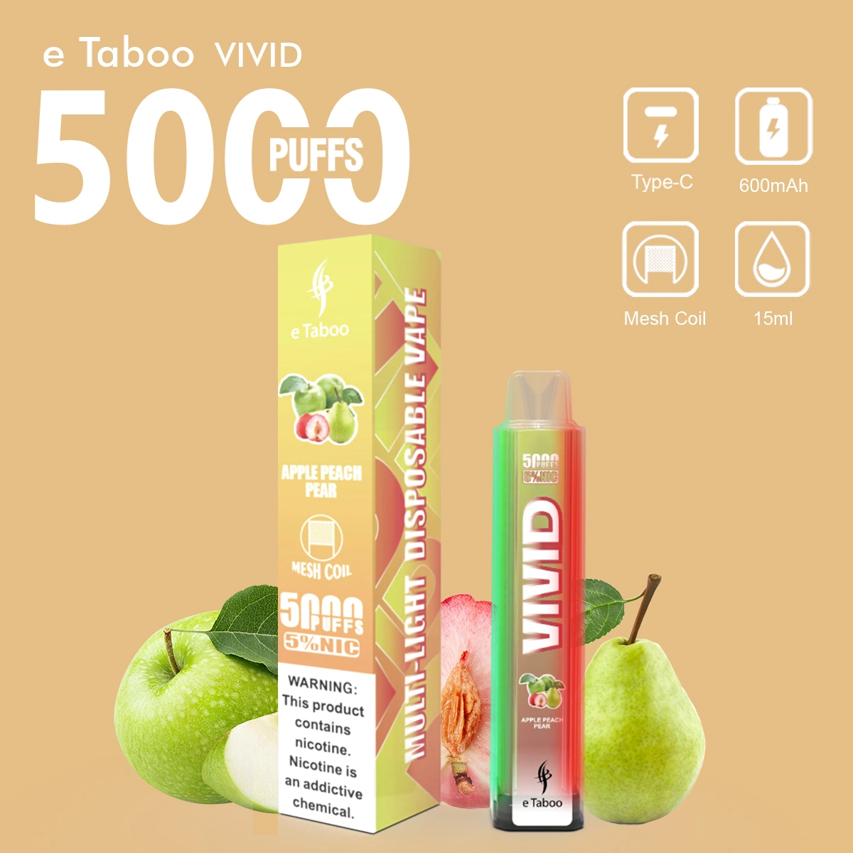 Etaboo Vivid 5000 Puffs Disposable/Chargeable Vape Mod Shisha Smoking vape EGO 50mg Nicotine Custom OEM ODM