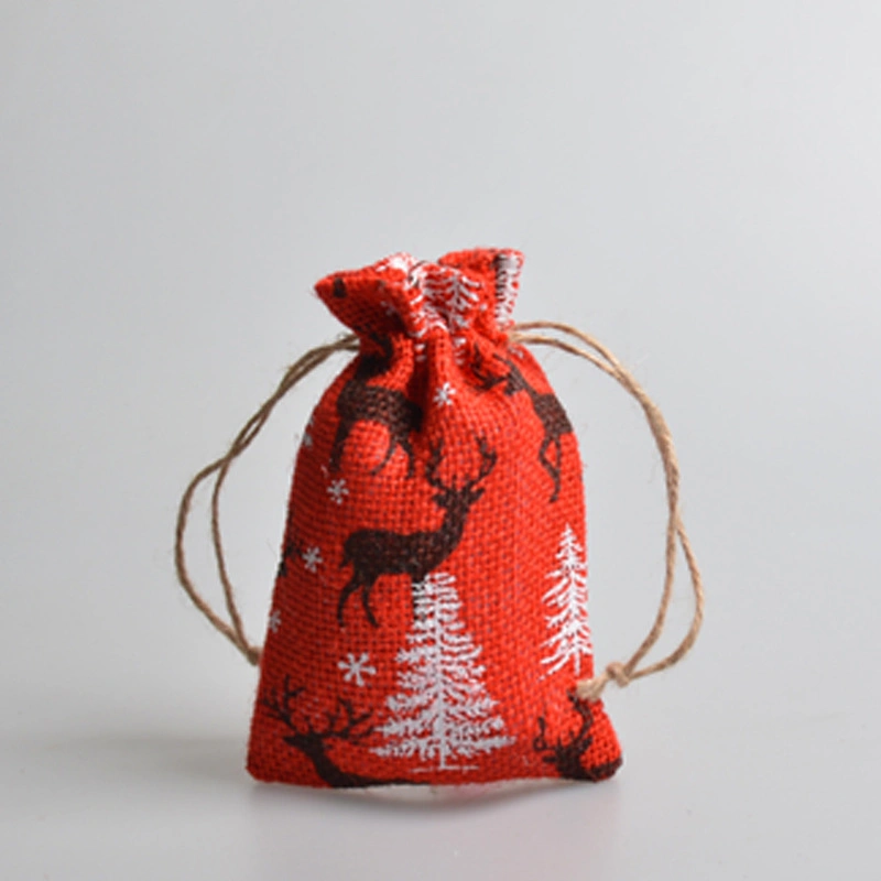 Manufacturers Custom Logo Printed Colorful Reusable Natural Burlap Hessian Christmas Gift Bag Linen Drawstring Jute Gunny Pouch