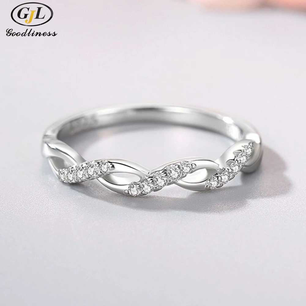 S925 Silver Ring Hollowed out Cross Wave Diamond Hand Ornaments