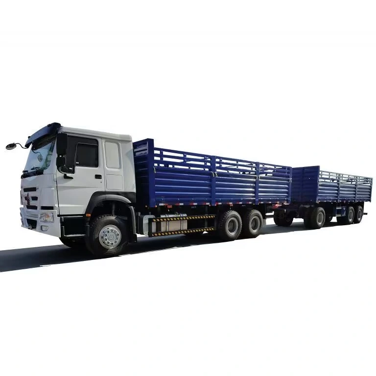 Sinotruck Customized New and Used 150 Cubic Meters Large Capacity 70tons Sidewall Board Fence Tandem General Cargo Truck with Full Trailer for Ethiopia Market