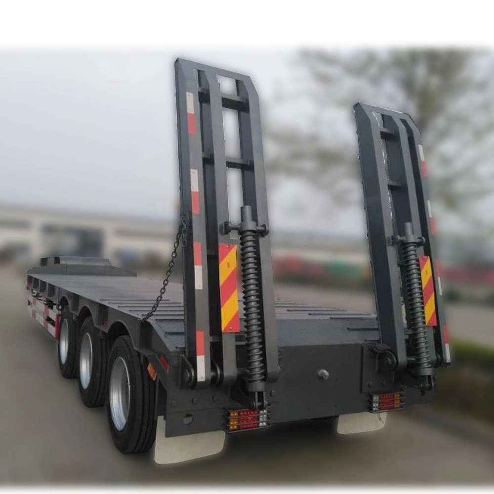 3 Axles Construction Machinery Carrier Semi Load Low Bed Trailer with Ramps