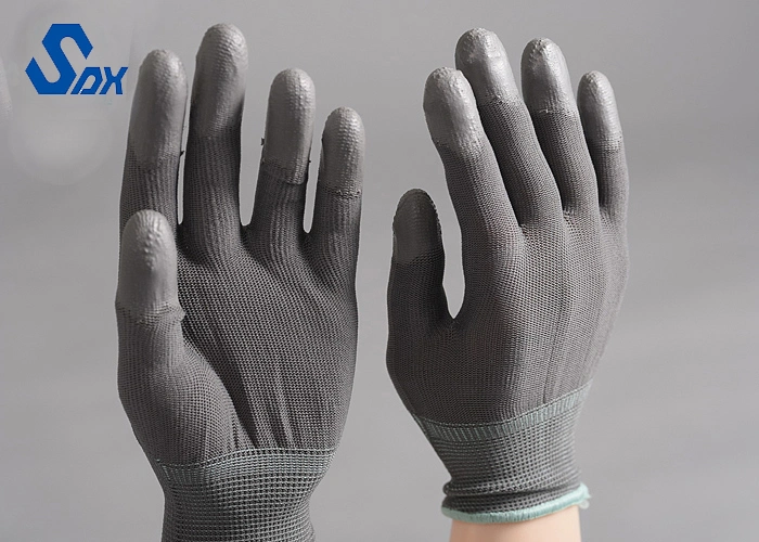 Guanti Da Lavoro Knitted Safety Black White PU Palm Fit Nylon Polyester Safety Work Gloves Guantes Anticortes