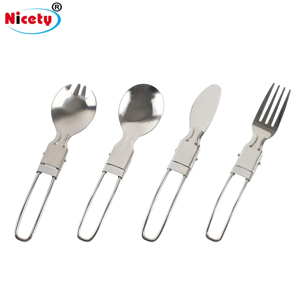 Korean Foldable Stainless Steel Portable Camping Travel Cutlery Set Fork and Spoon for School Kids Students