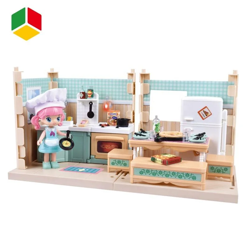 QS Simulación de Juguetes Mini Muebles Doll House Dream Cooking Toys Cocina increíble DIY juego de pretensiones con accesorio de música ligera