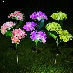 LED Solar Flower Light Colorful Romantic Simulation Hydrangea Shape Flower Outdoor Waterproof Courtyard Garden Villa Lawn Floor