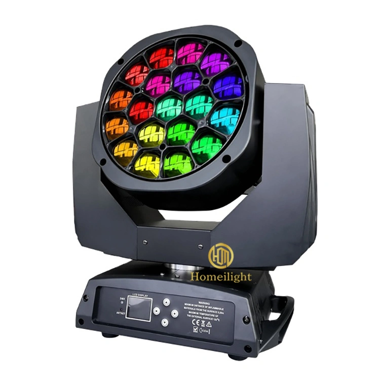 DMX 19*15 واط، إضاءة عالية، LED Bee Eye Zoom، تتحرك المصباح الأمامي