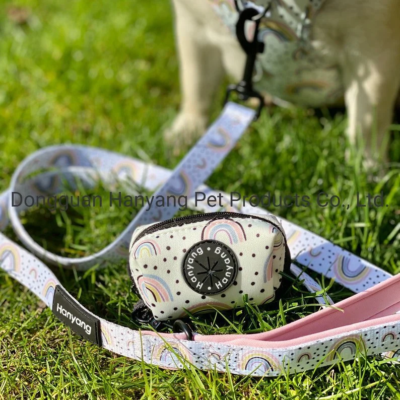 Hanyang 2023 Dog Harness Manufacturer Soft Neoprene Personalized Custom Adjustable Pet Dog Harness with Dog Leash Collar and Poop Bag Holder Bowtie