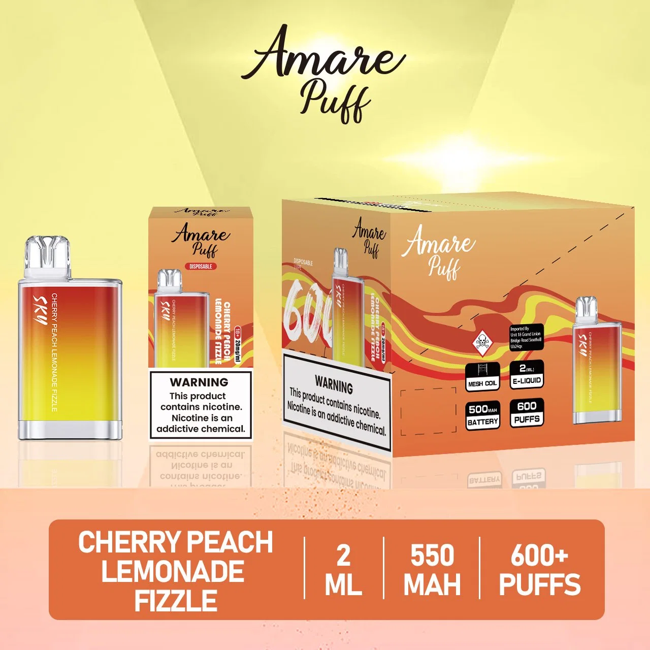 Original Factory Amare Puff Crystal Sky 600puff Electronic Cigarette 20mg Smoking Vape Price