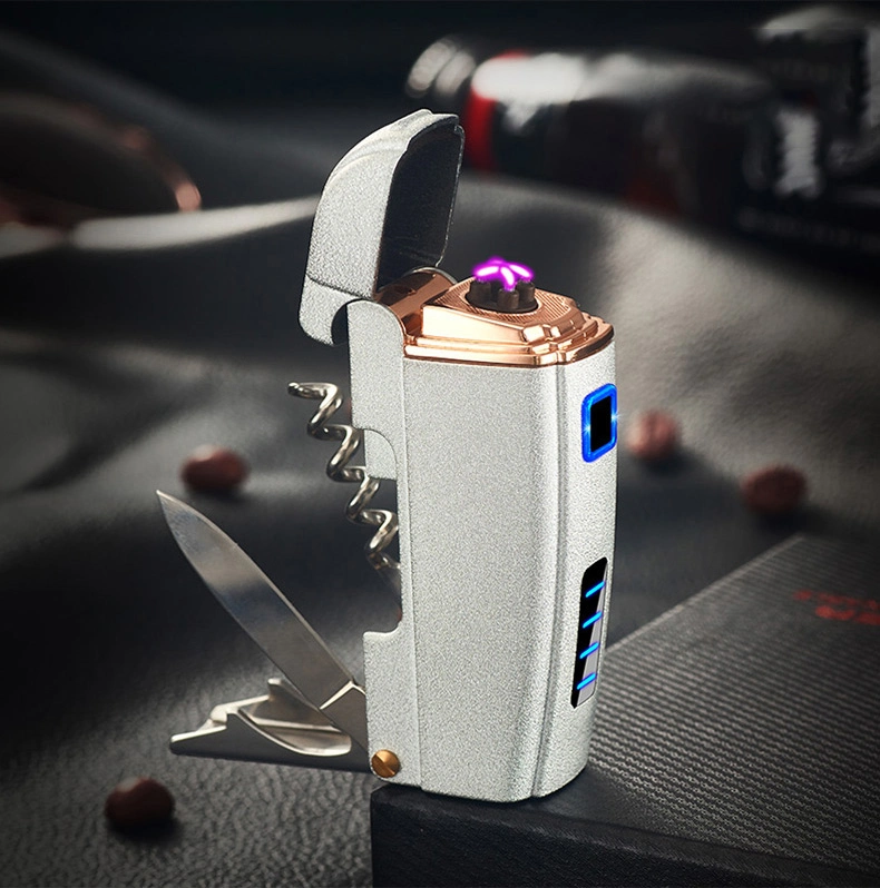 4 in 1 Multifunction Electric Lighter USB Rechargeable with Dual Arc Flameless Windproof