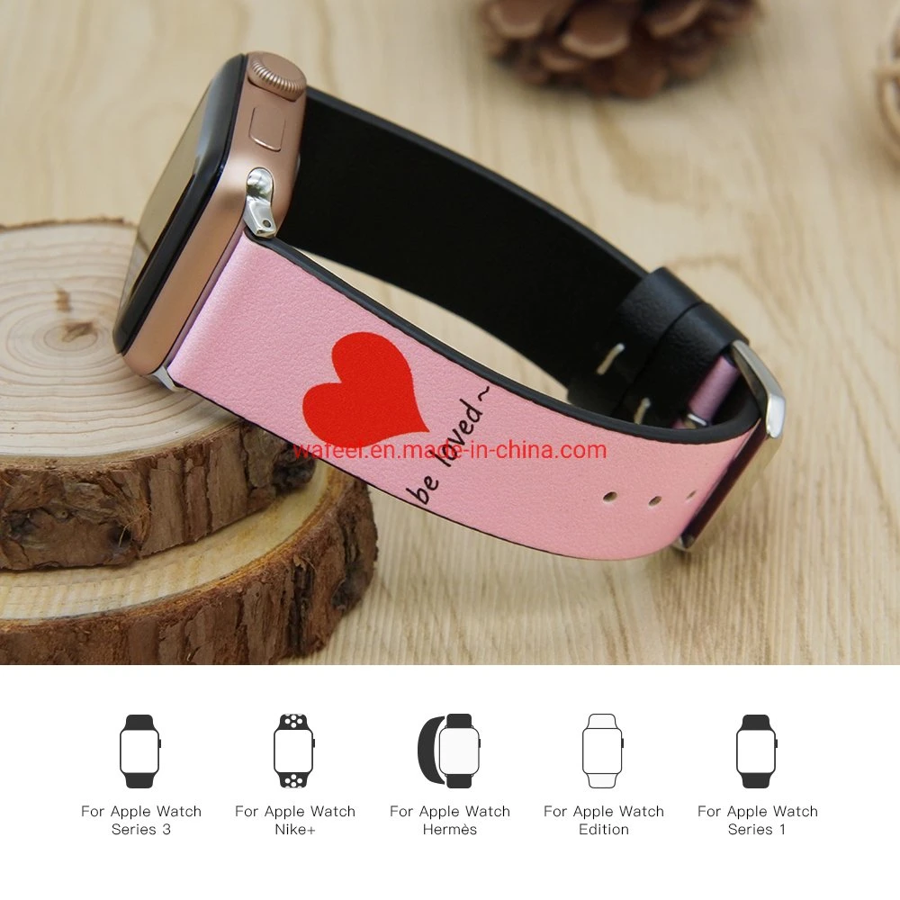 OEM High quality/High cost performance  Leather Heart Printed Watch Band 38mm 40mm