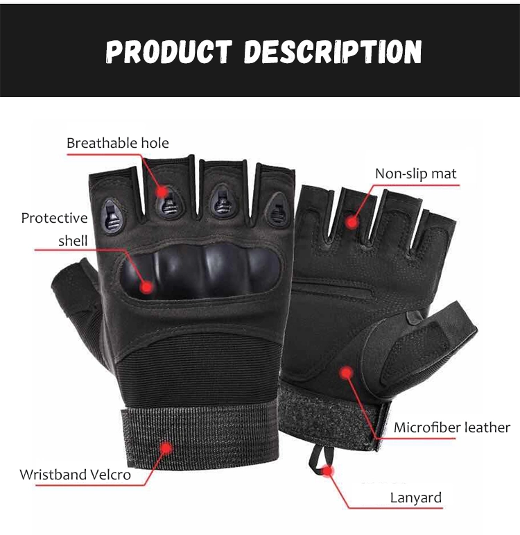 Wholesale Outdoor Hard Knuckle Hunting Climbing Half Finger Black Fingerless Sport Combat Tactical Gloves