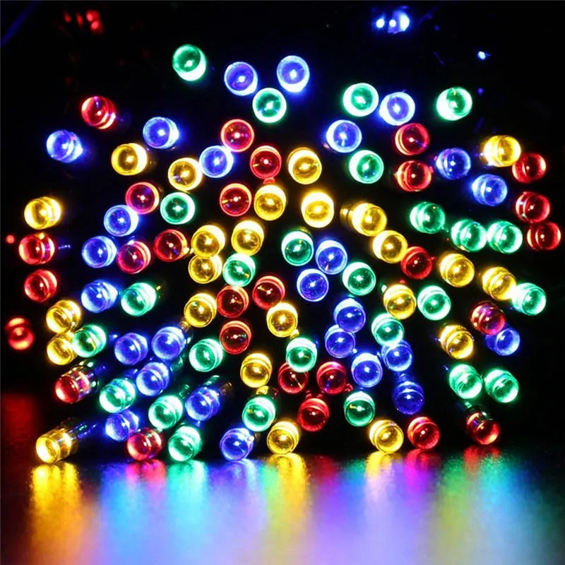 OEM 12m 100 LED bunte wechselnde leuchtende Weihnachtslichter Vorhang Garten String Lichter Outdoor Solar String LED Holiday Light