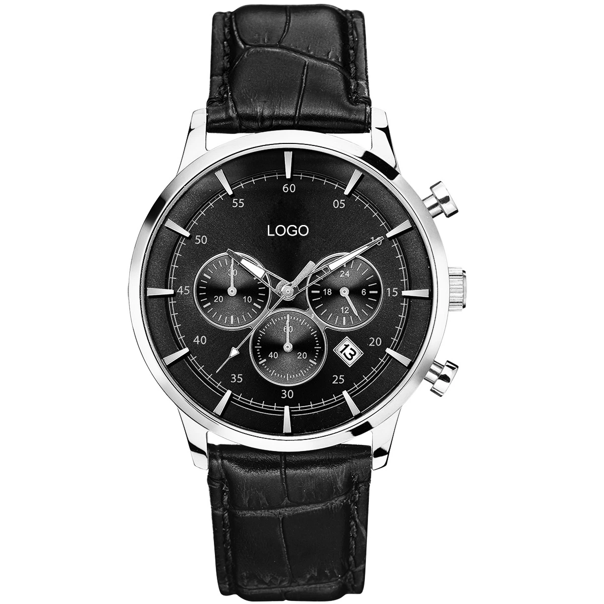 Customize Luxury Brand Logo Men Chronograph Leather Strap Watch