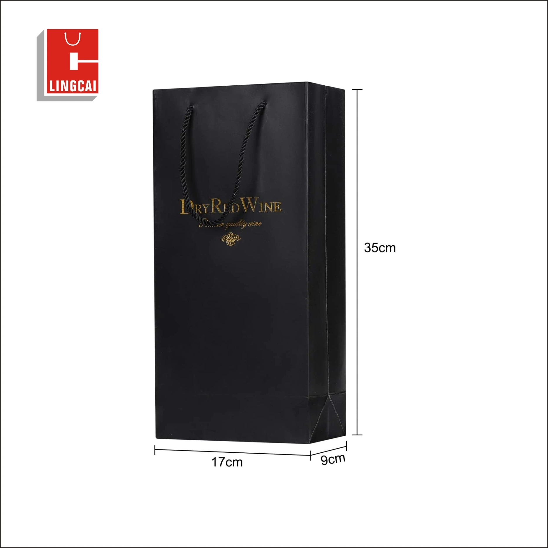 Hot Stamping Black Color Custom Wine Gift Promotion Paper Bag