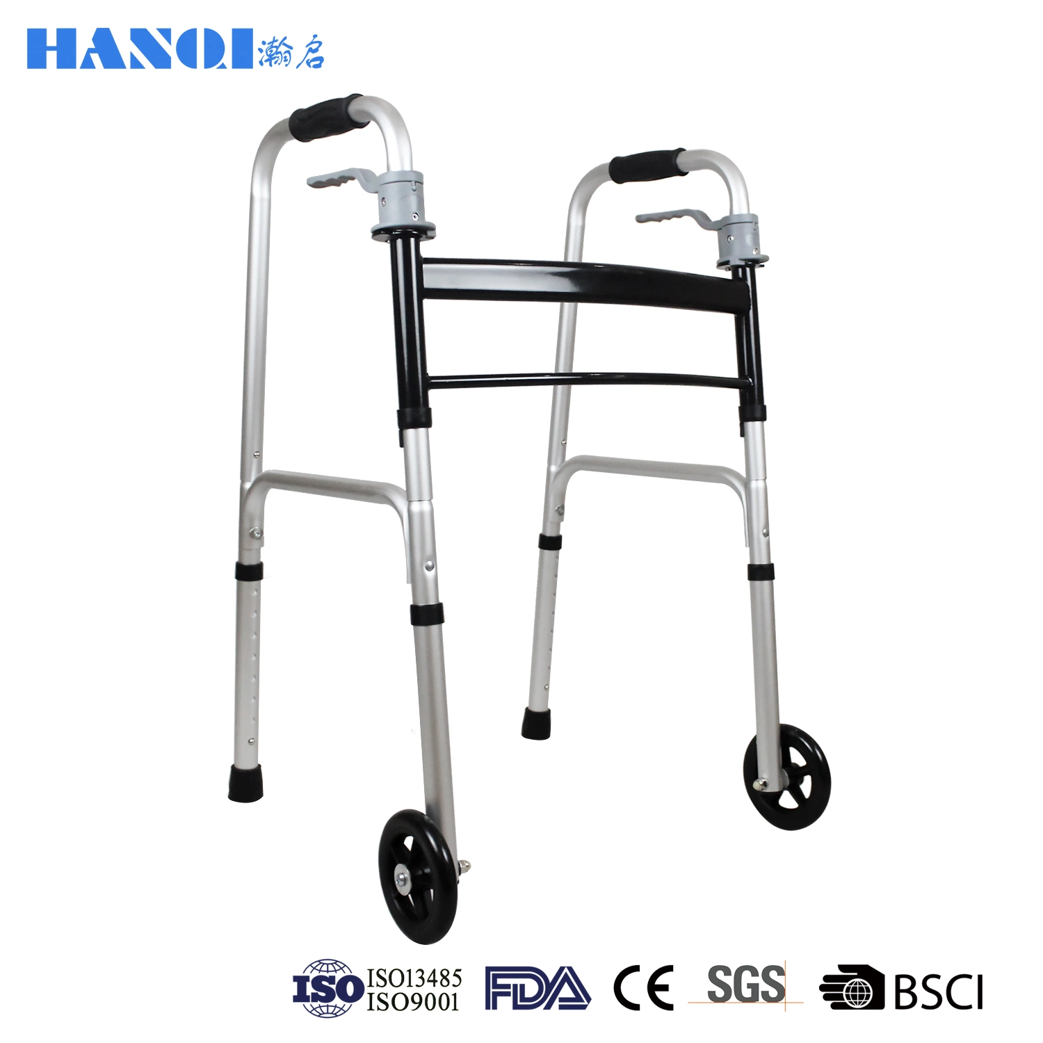 3 en 1 Plegado de Walker con 5&amp;rdquor; las ruedas delanteras ancho ajustable estándar compacto Walker soportar hasta 350lbs 2 ruedas andador para personas mayores adultos