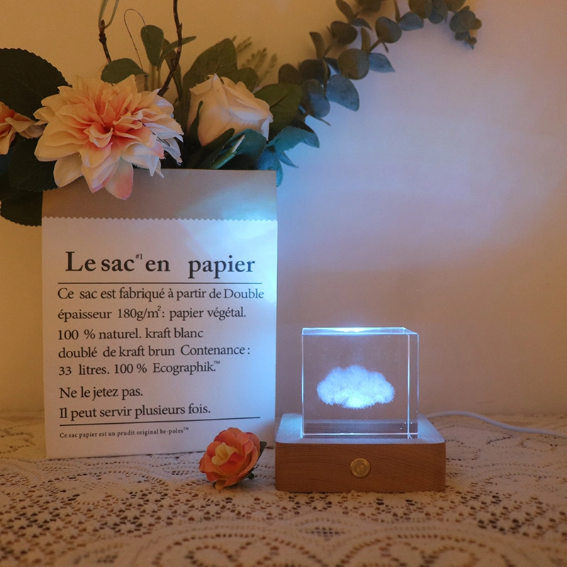 Venta caliente de Cristal cuadrada Noche de Luz LED 3D de la luz de la mesilla de noche don