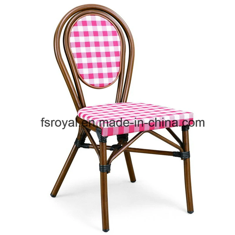 Aluminum Frame Textilene Bamboo Look Dining Chair Outdoor Restaurant Furniture