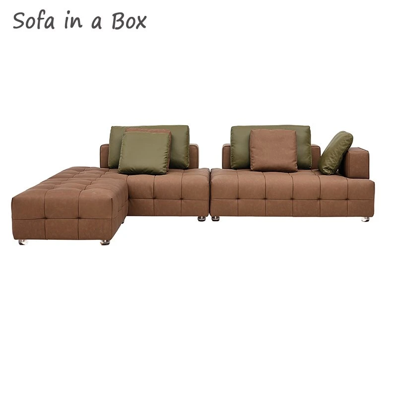 Moderne italienische Stil Montage Ecke L Größe Möbel Schlafsofa Ledersofas-Set Mit Verdeckoberteil Und Narbenversatz