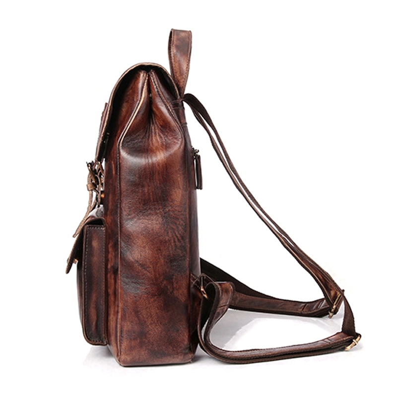 Factory Price Brand Design Good Quality Vintage Brown Leather Backpack Bag for School