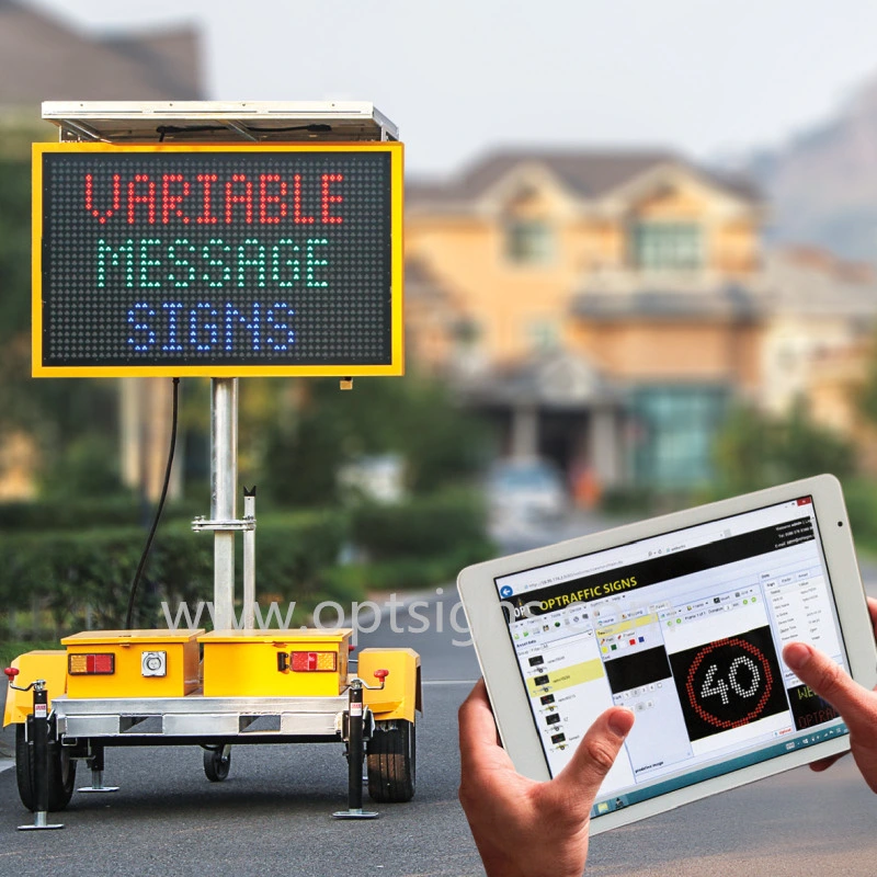 Optraffic Motorway Mobile Solar Power Changeable Color Vms Road Sign Trailer Board Sizes