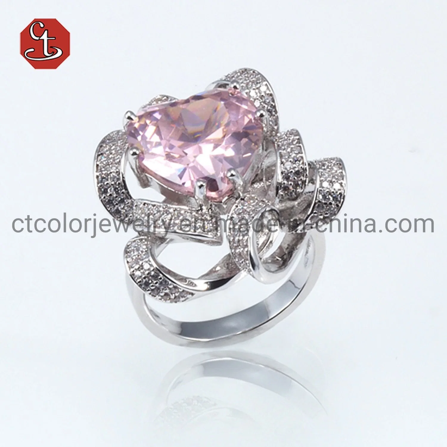 Bijuterias de luxo Gemstone rosa dourado Flower Silver Amethyst/Ruby Ring