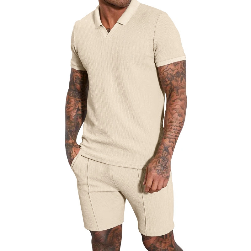 Summer New – Polo à revers en V et motif gaufré pour Homme