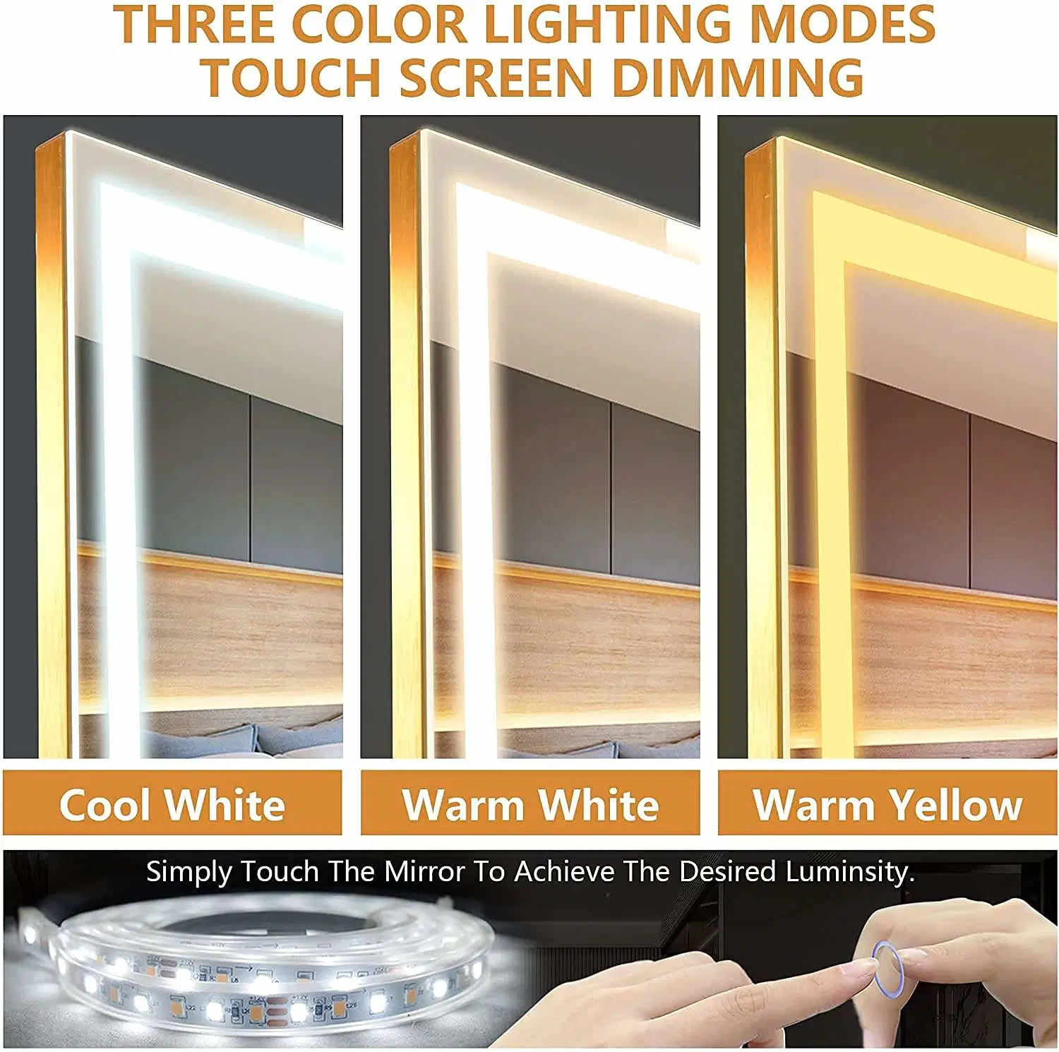 Hot Sales Hotel Smart LED Mirror Rectangle Touch Lamp Mirror Full-Length Mirror