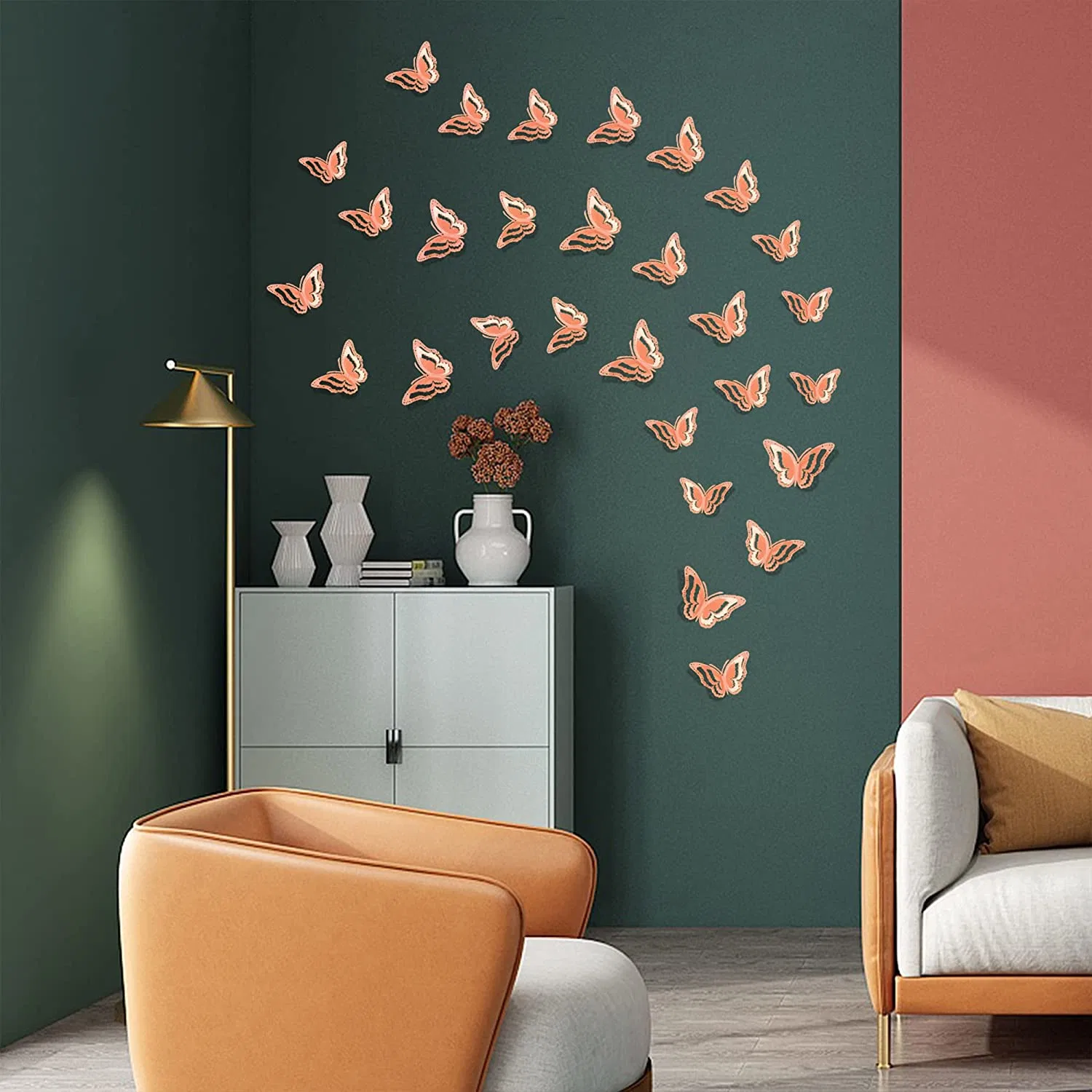 Decoración de pared de mariposas en oro rosa 3D, 48 PCS Decoraciones de mariposas Adhesivos de pared de tres capas para decoraciones de fiestas, decoración de habitaciones de bebé, decoración de bodas.